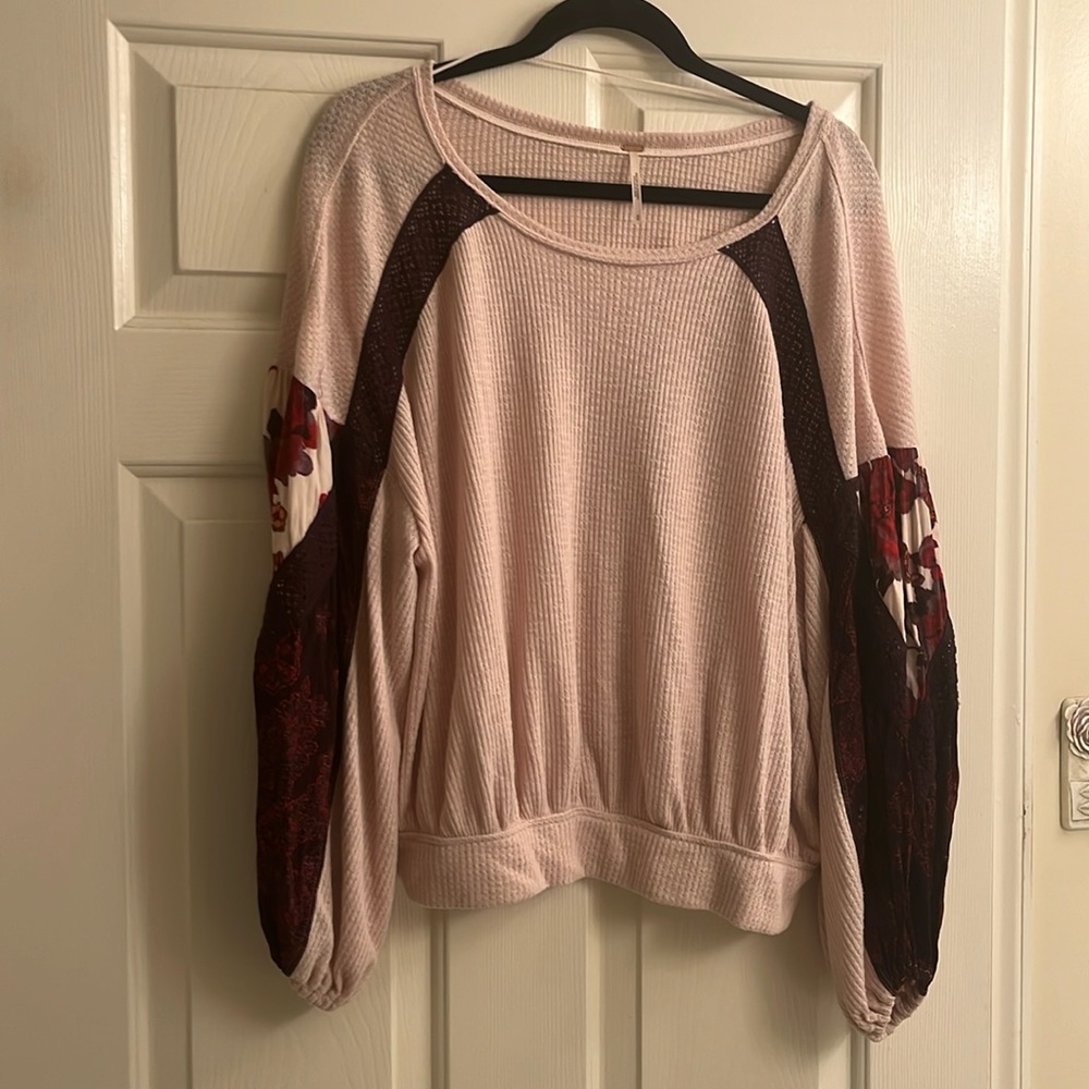 Free people Thermal top with flower sleeves